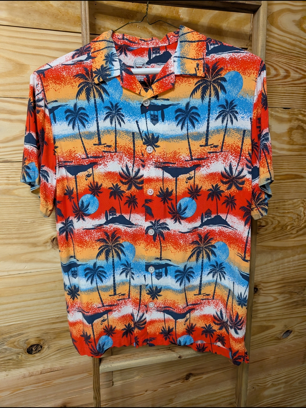 wonder nation Orange Blue Yellow Tropical Palm Button-Down Shirt